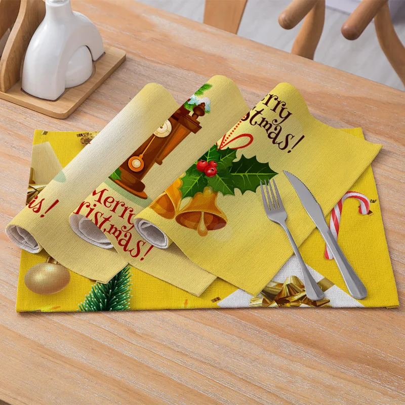 INS веселый рождественский Настольный коврик коврики под посуду на стол Кухня Салфетки сервировочные каботажное судно Рождественский Золотой Декор для дома панель прямоугольной формы