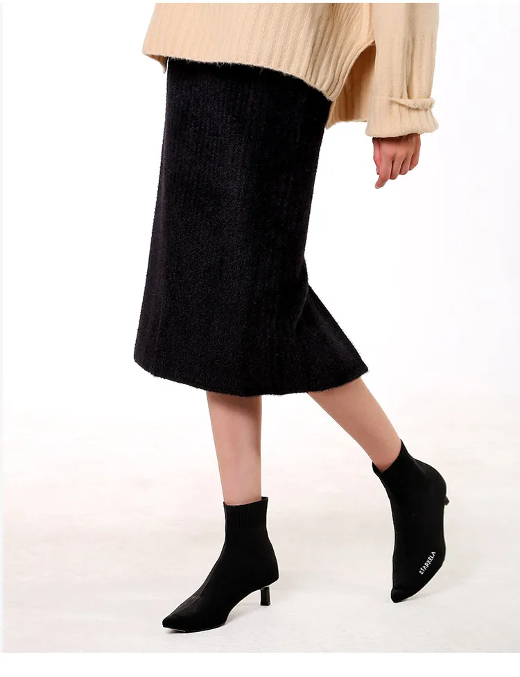 CMAZ 2019 осень-зима юбка женская причинно-следственной вязки упругой талии slim fit средней длины черная юбка MX18D1878