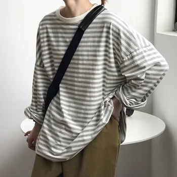 

2020 Autumn New Striped Long Sleeve T-shirt Women's Casual Round Neck Oversize Style Tees Long Tops
