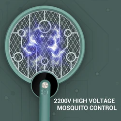 Raquette électrique anti moustiques pliable UV, 2200V, haute tension, répulsif d'insectes volants, USB 3, réseau 
