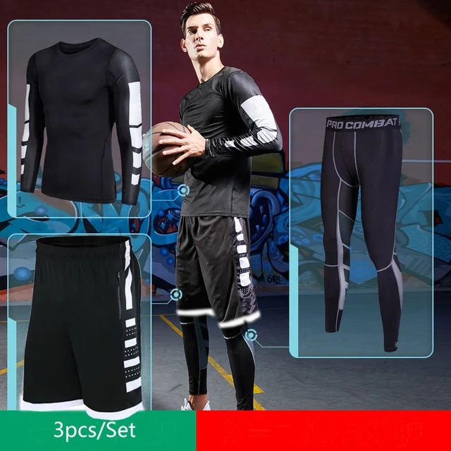 Dry Fit Men's Training Sportswear Set Gym Fitness Compression Sport Suit Jogging Tight Sports Wear Clothes 4XL5XL Oversized Male 14-3pcs per set