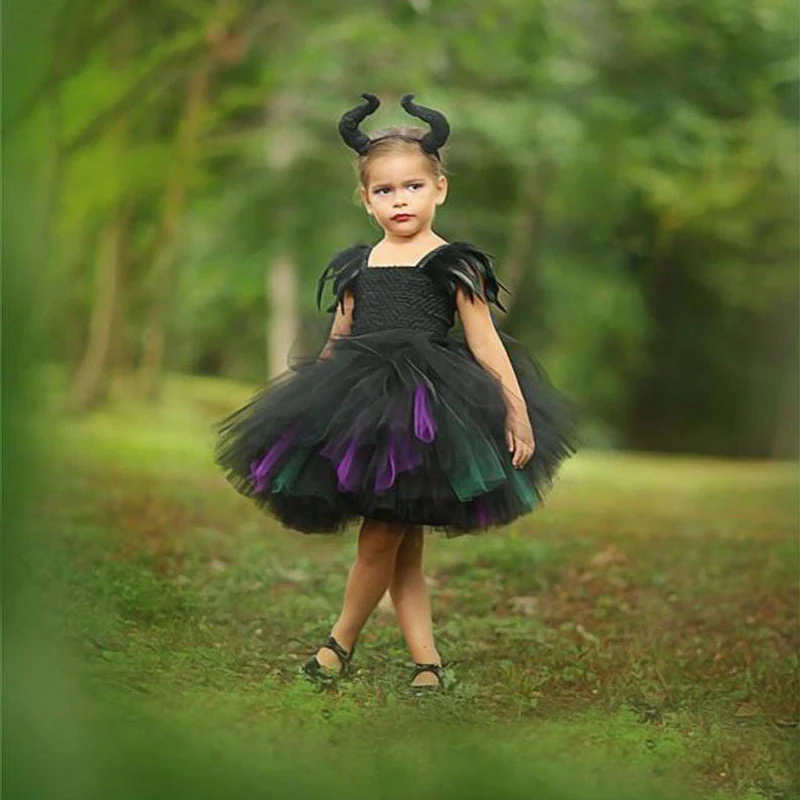 Maleficent Evil Queen Girls Tutu Dress Halloween Costume for Girls Kids Party Dress Children Clothing