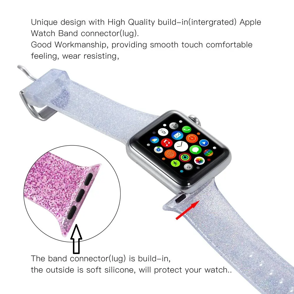 Блестящий ремешок для apple watch 5 4 band correa apple watch 44 мм 40 мм 42 мм 38 мм iwatch 5 4 3 2 1 силиконовый браслет pulseira