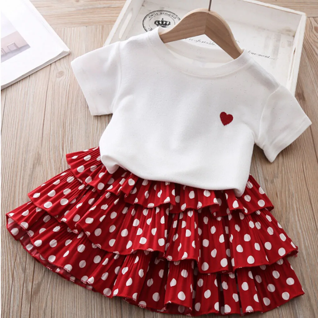 Одежда для маленьких девочек Футболка с короткими рукавами и круглым вырезом