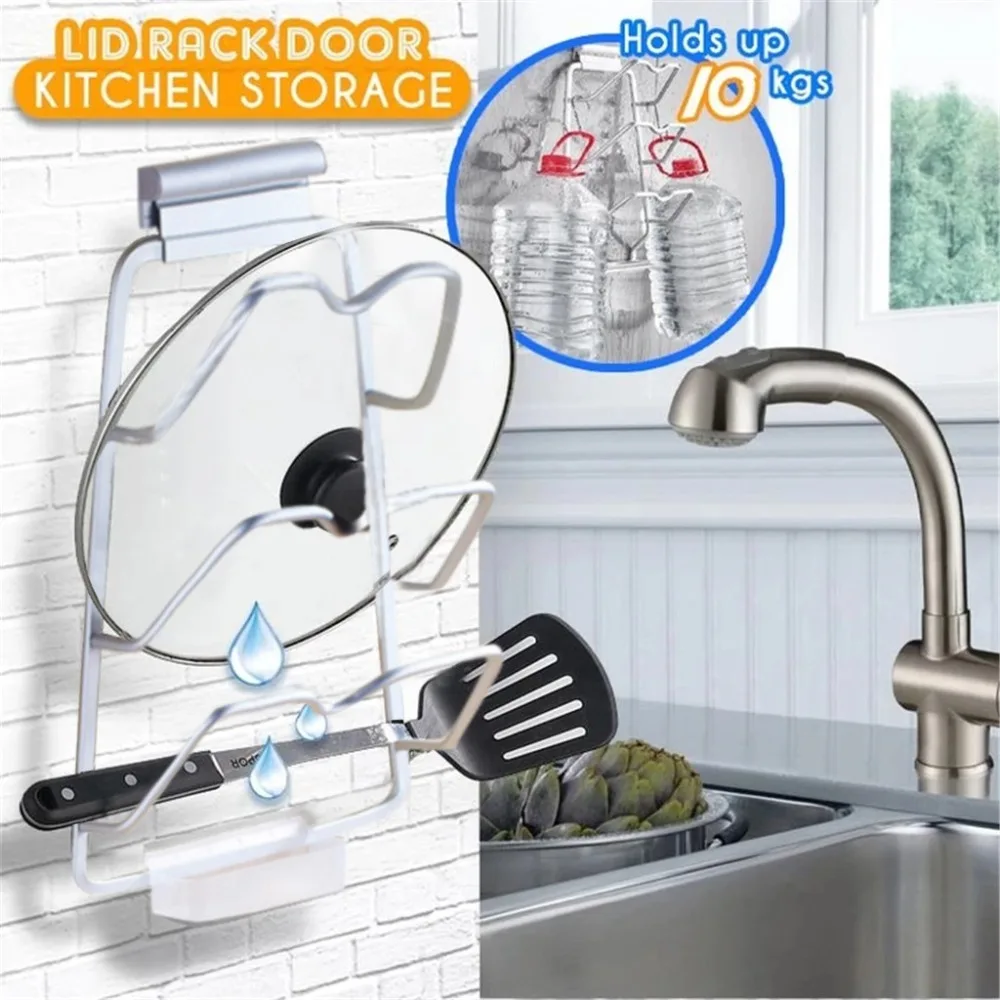 Wall-Mount Spoon Holder Cupboard Saucepan Pan Pot Lid Holder Fresh Tool Storage Rack stojak na pokrywki (6)