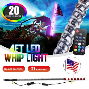 

4FT LED Whip Light with Base 20 Colors RGB Waterproof Bendable Wireless Remote Control Flagpole Lamp Light DC12V+America Flag