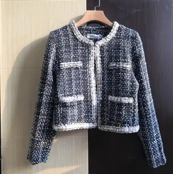 

Spring Autumn Women small Fragrance wind Long Sleeve Wool Coat Lady Vintage Cardigan Slim Woolen Jacket Tweed Coats r817