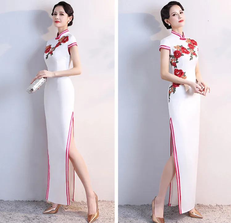 Sheng Coco красные вечерние платья длинное платье с цветочной вышивкой Cheongsam Новогоднее свадебное платье банкет Qipao Дамский китайский стиль