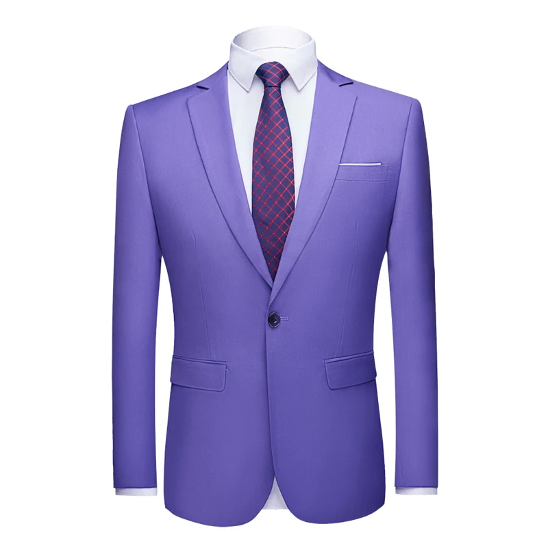 Light Purple Мужской Фиолетовый пиджак на одной пуговице, брендовый приталенный элегантный пиджак с зубчатым отворотом, мужской деловой смокинг, мужской блейзер - Цвет: Light Purple