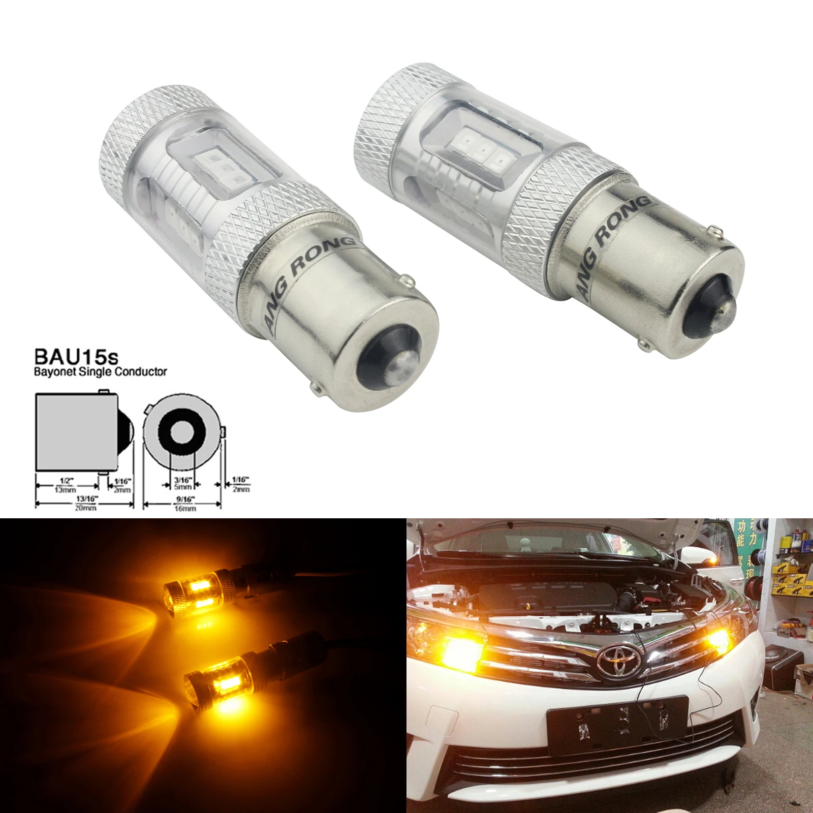 ANGRONG 2x581 PY21W BAU15s 15W светодиодный боковой фонарь задний стоп сигнал желтая лампа