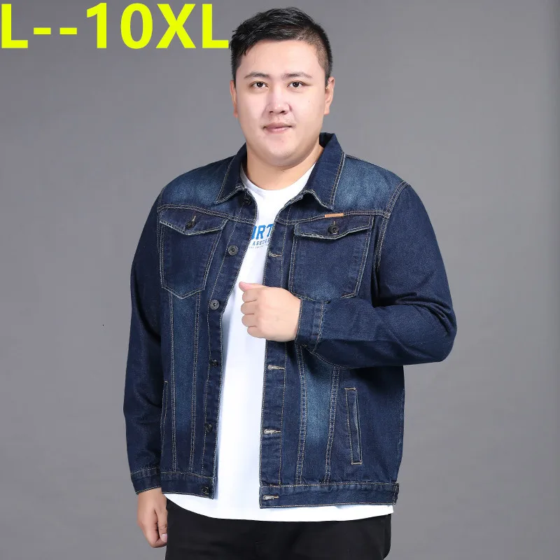 8XL 7XL 6XL 5XL Spring Autumn Denim Jacket Men's Lapel Embroidery Casual Mens Jeans Jackets Multi-pocket Male Cowboy Coats Solid - Цвет: 1