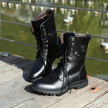 

REETENE High Top Desert Tactical Military Boots Mens Work Safty Shoes Genuine Leather Boots Warm Fur Snow Boots Men Ankle Boot