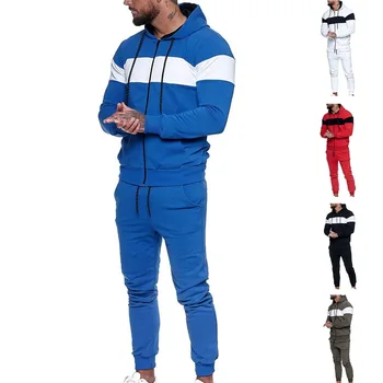 

2 Piece Set Men Sportswear Men Autumn Tracksuit Men Stitching Color Tracksuit Long Sleeve Drawstring Hoodies Fit Long Pants