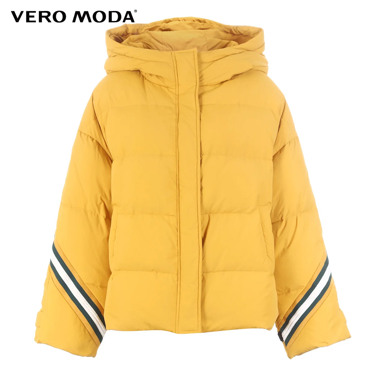 Vero Moda женский полосатый декоративный с капюшоном спущенные плечи свободный крой негабаритный короткий пуховик | 318423504