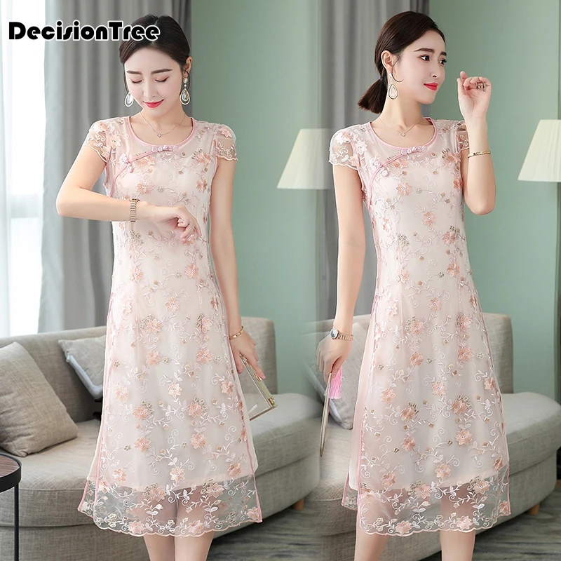 Винтажное китайское стильное китайское платье cheongsam qipao Ретро шифоновое платье вечерние платья винтажная одежда с вышивкой