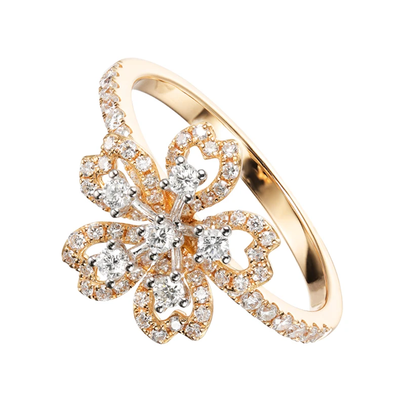 White Yellow Gold BAIHE Solid 14 к белый+ розовое золото 0.48ct натуральные бриллианты Свадебные обручальные женские модные ювелирные изделия цветущая вишня цветы кольцо - Цвет камня: White Yellow Gold