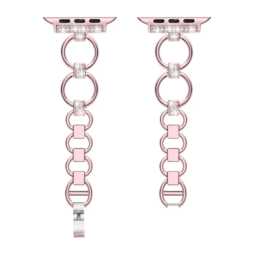 Rose pink С украшениями в виде кристаллов модный ремешок для наручных часов Apple Watch, версии 5 4 3 2 1 с круглой пряжкой; Стиль браслет для наручных часов iwatch, 40/44/38 мм/42 мм браслет - Цвет ремешка: Rose pink