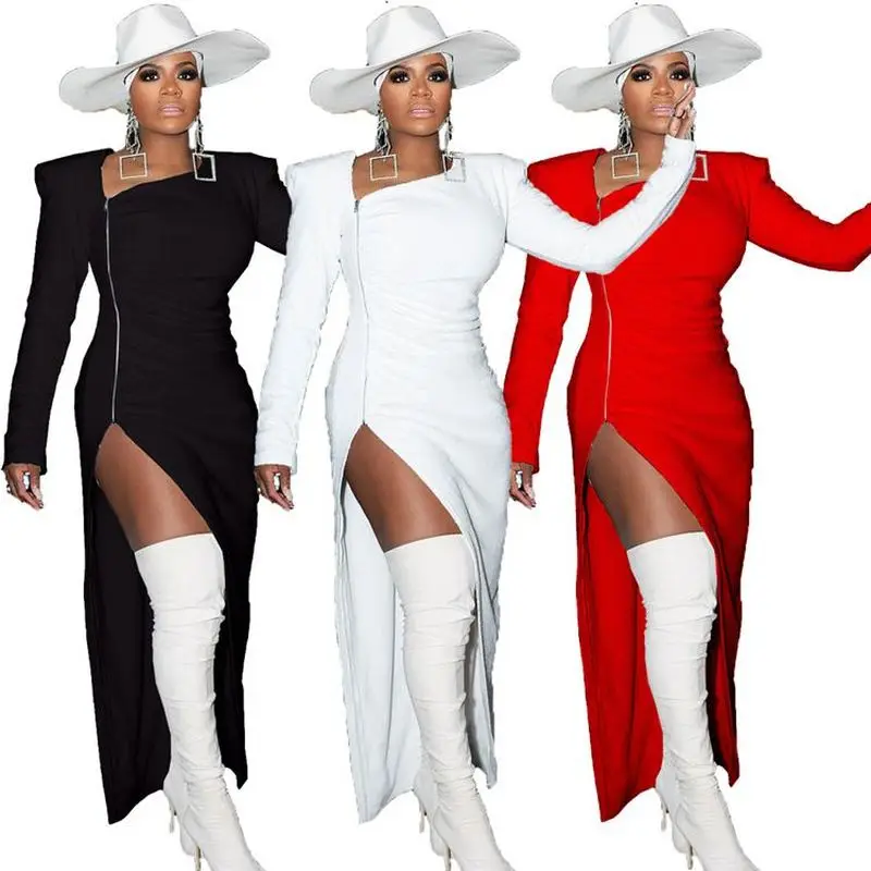 

Vestido Casual Mujer Womens Sexy Night Dress Asymmetrical Split Fit Flare Solid Color Women Casual Bodycon Dresses