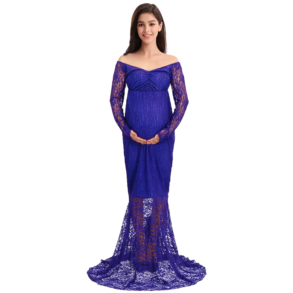 Royal Blue Кружевное платье русалки для беременных женщин, детское платье для душа для свадьбы, Элегантное Длинное Платье для кормящих для фотосессии - Цвет: Royal Blue