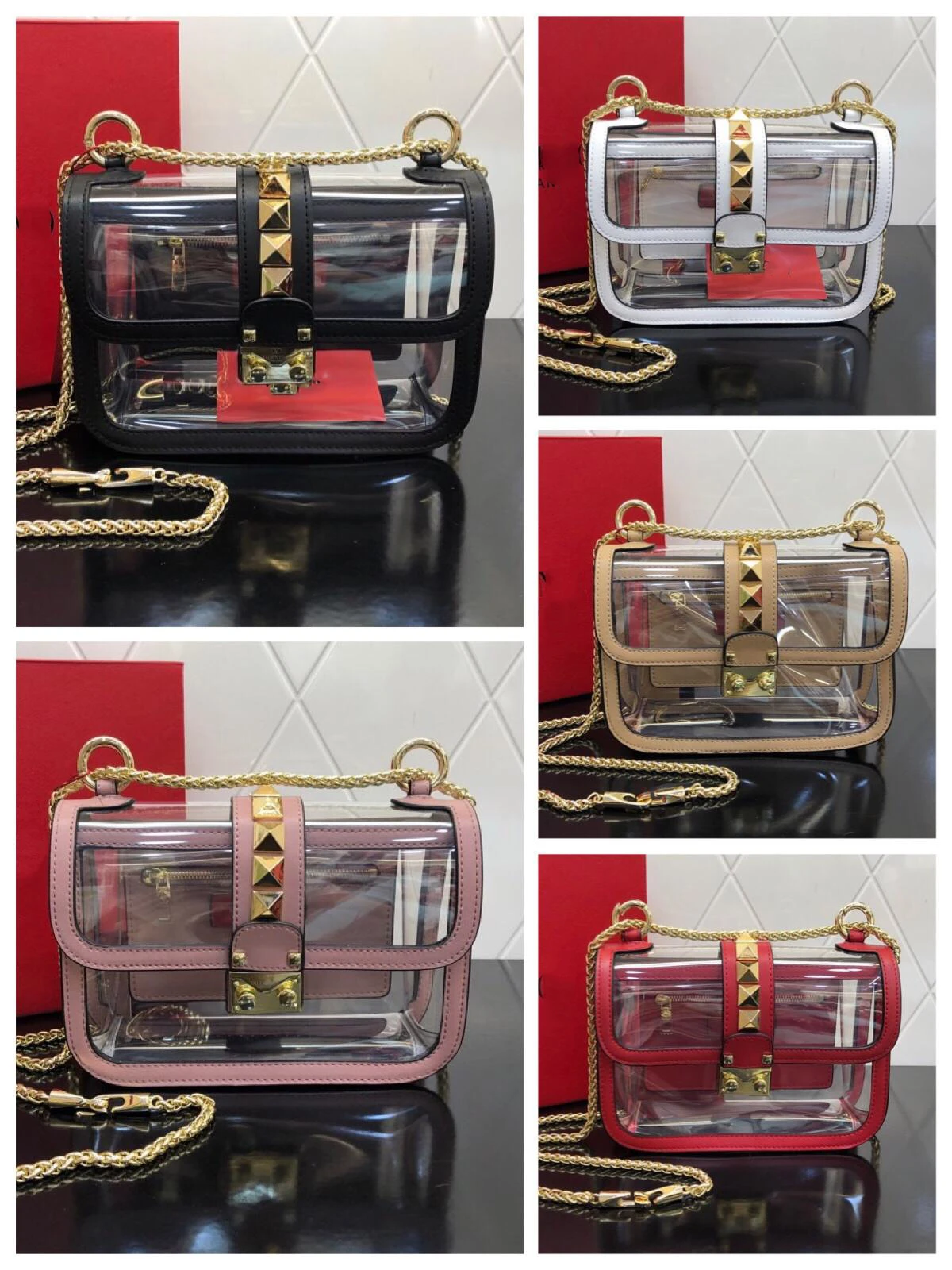 

Genuine Cow Leather Rivet Transparent Shoulder Sling Bag Women Handbag Ins Trendy High Quality Drop Shipping Clean Jelly