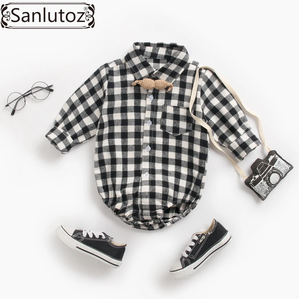 Sanlutoz/Детские боди из хлопка с длинными рукавами; одежда для малышей; Модный клетчатый Комбинезон для маленьких мальчиков; Одежда для новорожденных