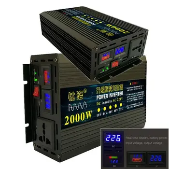 

2000W pure sine wave inverter car home use photovoltaic booster high power 12V 24V 48V 60V turn 220V smart dual digital display