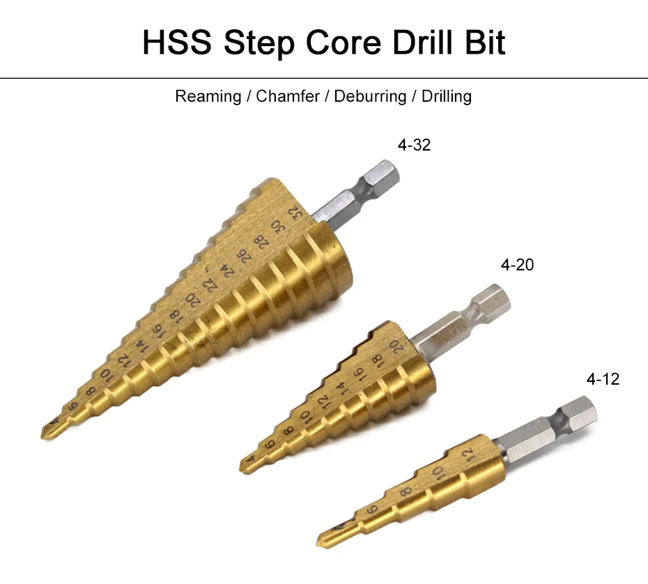 Сверло с несколькими уровнями Треугольники ручки Спираль ступенчатые сверла пагода сверла по металлу металлический дыропробивной пресс на возраст от 4 до 12 лет/20/32 мм металлический шестигранными битами Мощность инструменты
