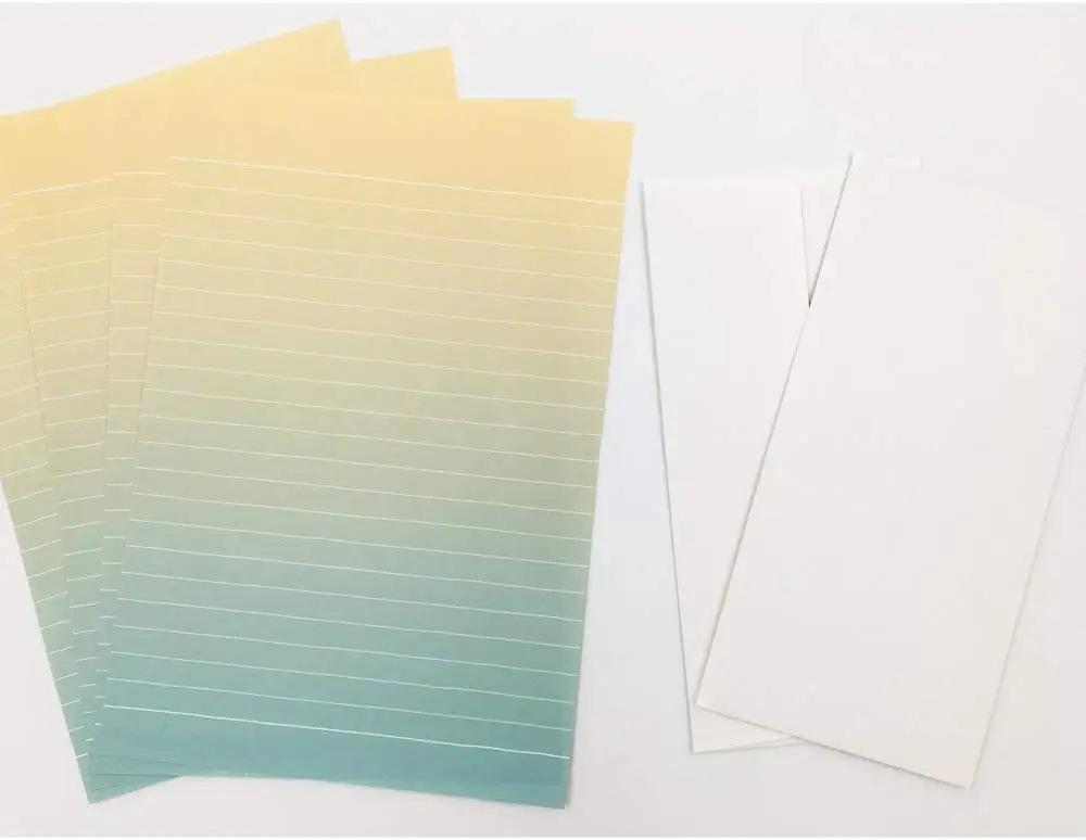 Креативный Градуированный цветной буквенный набор из 4 шт. бумаги с подкладкой для письма и 2 шт. конвертов, стационарный набор для детей, для мальчиков и девочек, для офиса и школы - Цвет: Green-Yellow