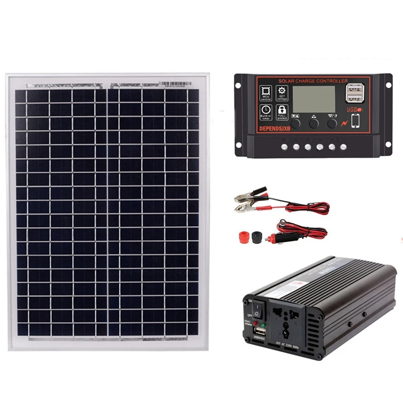 

18V20W Solar Panel +12V / 24V Controller + 1500W Inverter Ac220V Kit, Suitable For Outdoor And -Home Ac220V Solar Energy-Savin