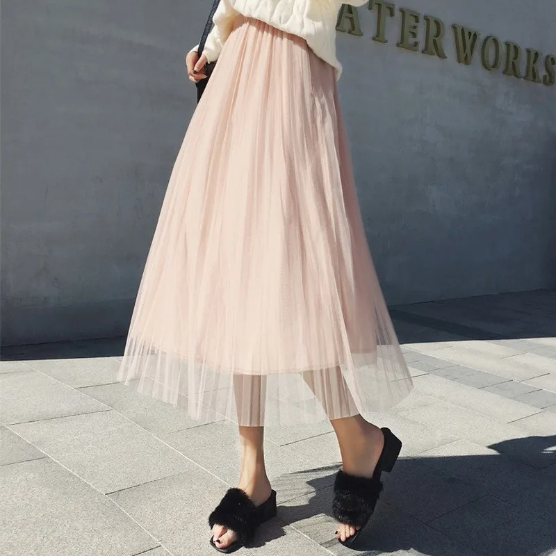 

Spring Summer 2020 Mid-Length Pleated Mesh Skirt