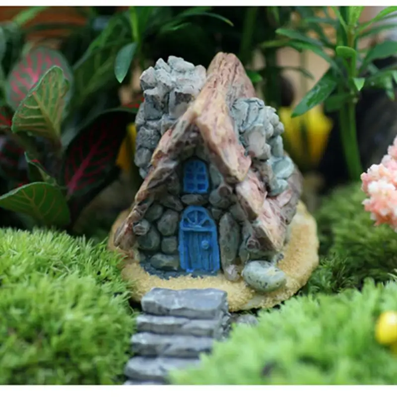 1Pcs Fairy Garden Resin Stone House Miniature Craft Micro Cottage Landscape Decoration For DIY Crafts
