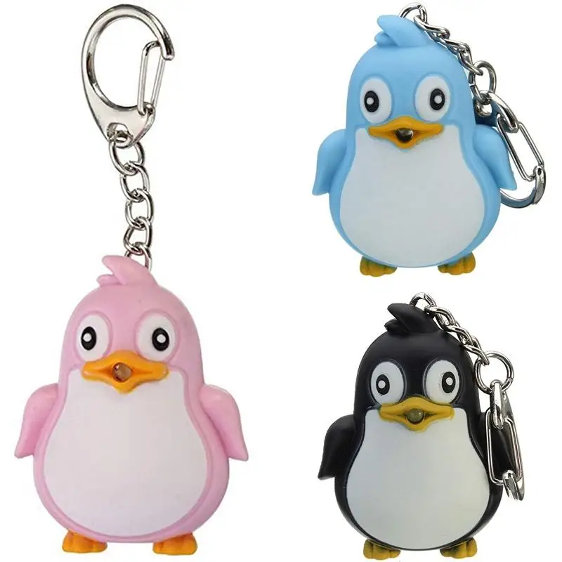 Cute Penguin Keyring LED Torch With Sound Light Keyfob Kids Toy Gift Fun Animal Keyholder Fashlight Keychain