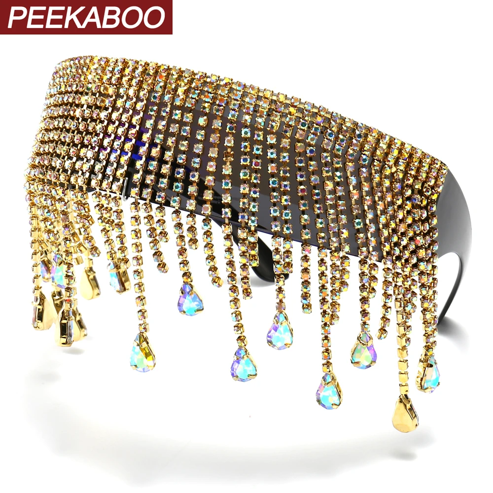 Peekaboo роскошные женские солнцезащитные очки оверсайз цельные вечерние ladeis стразы