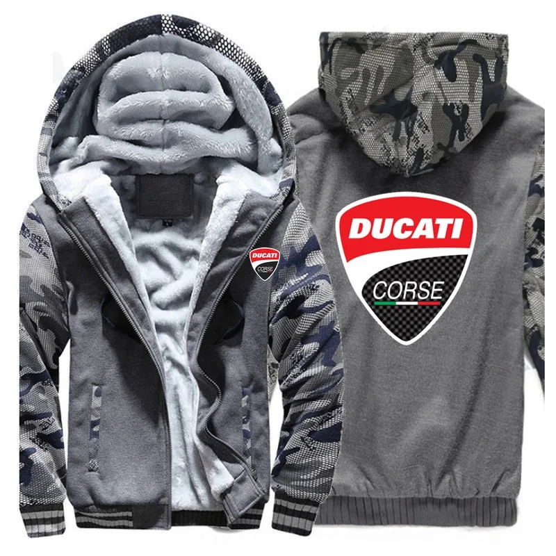 Новая зимняя куртка Ducati с принтом логотипа автомобиля плюс бархатная стеганая куртка на молнии теплая Толстовка Повседневная модная Harajuku мужская хлопковая куртка