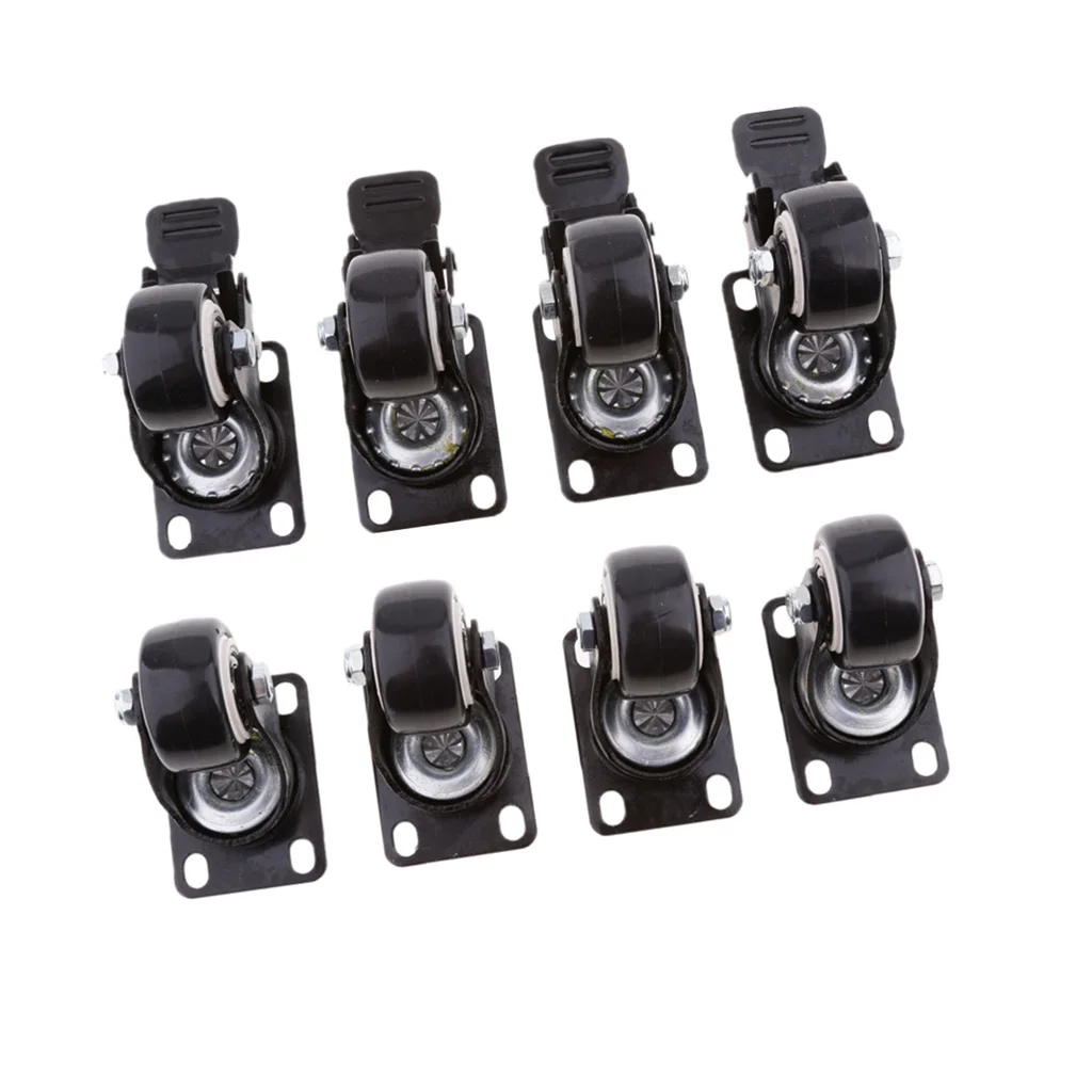 8PC Heavy Duty Swivel Casters Wheels Castor Roller Bearing Wheel Brake Black