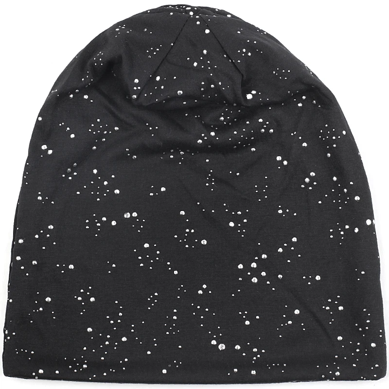 white black Женская модная зимняя теплая хлопковая шапка Skullies, эластичная металлическая шапка с черепом Gorros Mujer Invierno - Цвет: white black
