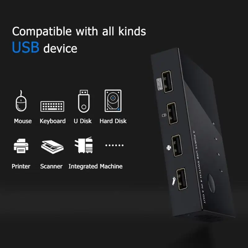  4 Port USB Switch USB 2.0 Switcher PC Sharing Splitter Box for Keyboard Mouse Printer Monitor