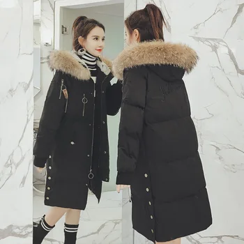

Down Winter Jacket Women Cotton Coat Korean Parka Large Racoon Fur Collar Women's Jackets Thick Parkas Mujer 2020 KJ726