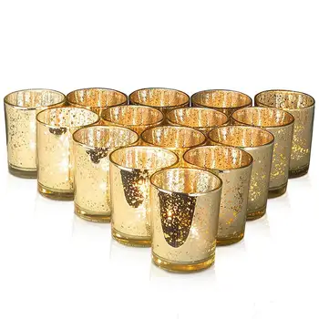 

12Pcs Aromatherapy Candlestick Plating Starry Candle Holder Romantic Colored Glass Candlestick Cup Home Desktop Supplies