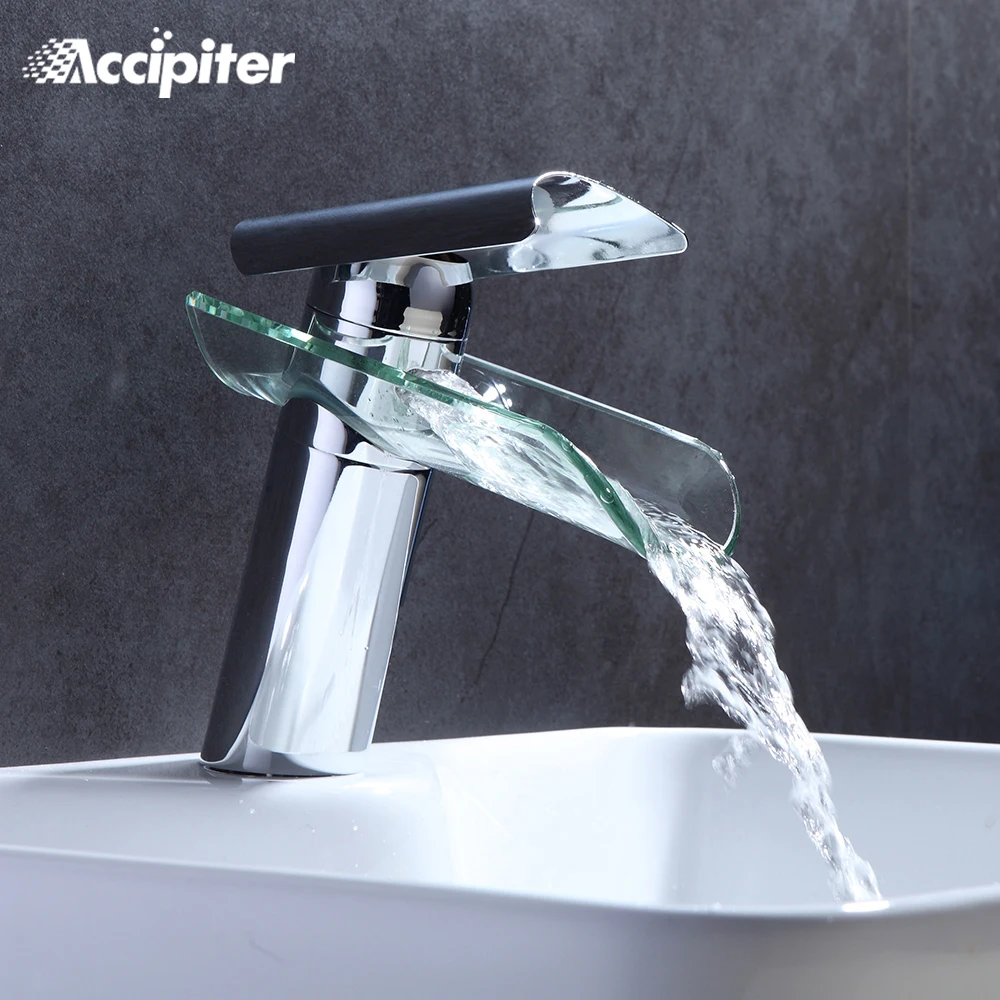 Online Grifo de baño cascada de latón cromado lavabo de baño grifo de cascada grifo mezclador de níquel cepillado grifo mezclador torniira