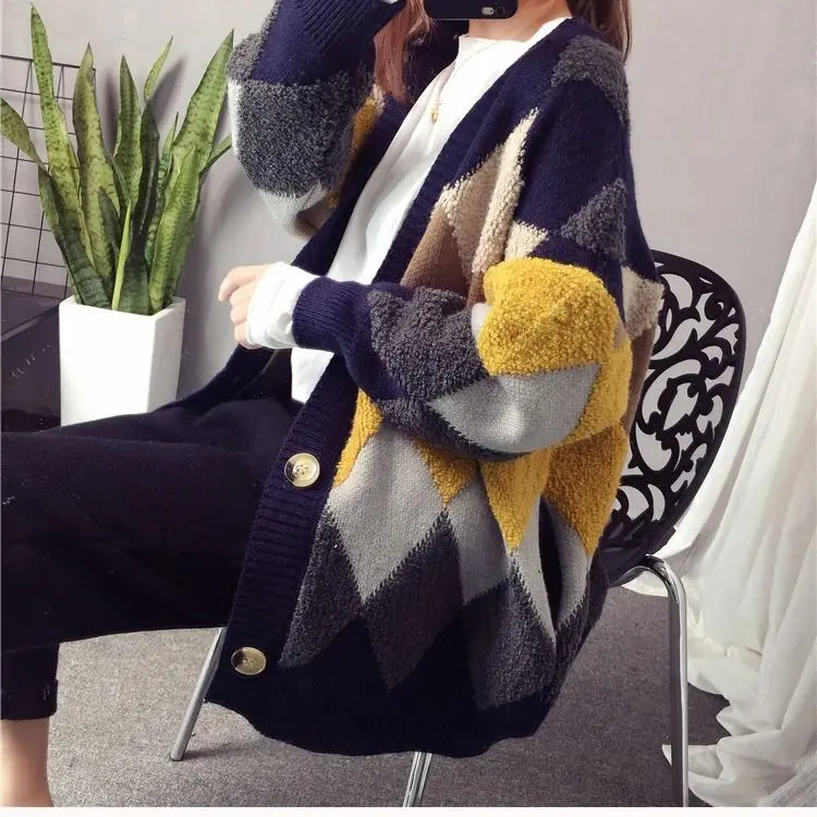 

Lazy Sweater Women's Cardigan Autumn and Winter Loose Korean Style 2020 Thickened New Outer Knitted Coat Small Mid-Length