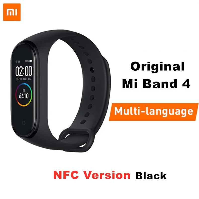 NFC Version Black Xiaomi Mi-браслет 4 NFC смарт-браслет 0,95 дюймов AMOLED 120X240 полноцветный экран Bluetooth 5,0 браслет 50 м водонепроницаемый смарт-браслет - Цвет: NFC Version Black