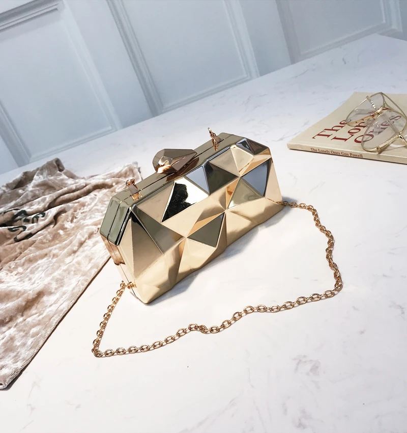 Женские сумки металлические высококачественные шестигранные клатчи модные геометрические Мини Вечерние черные вечерние сумочки золотая