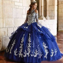 Синее бальное платье Бальные платья Кружева Холтер шеи вышитые бисером вечерние платья на выпускной Тюль Многоуровневое с длинными рукавами сладкий 16 Пышное Платье