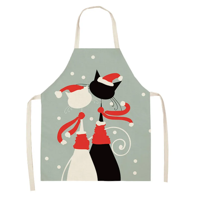 Black White Cat Printed Kitchen Aprons for Women Home Cooking Baking Waist Bib Cotton Linen Pinafore Aprons 66x47cm 47x38cm