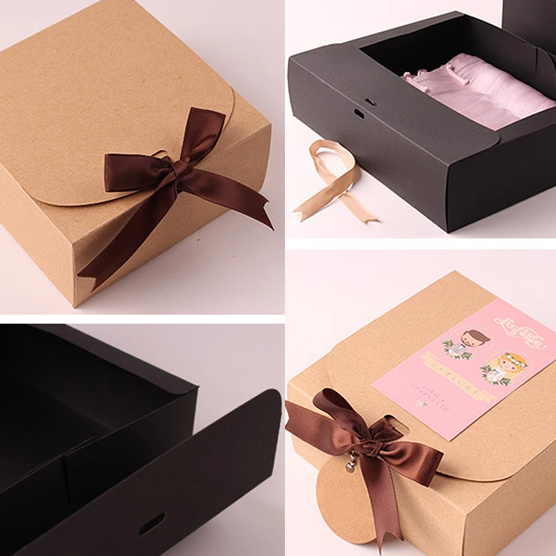 Caja de regalo de papel con cintas para cumpleaños, Día de San Valentín, Dulces, galletas, tela, camiseta, bufanda, paquete de envoltura, cajas, evento de boda