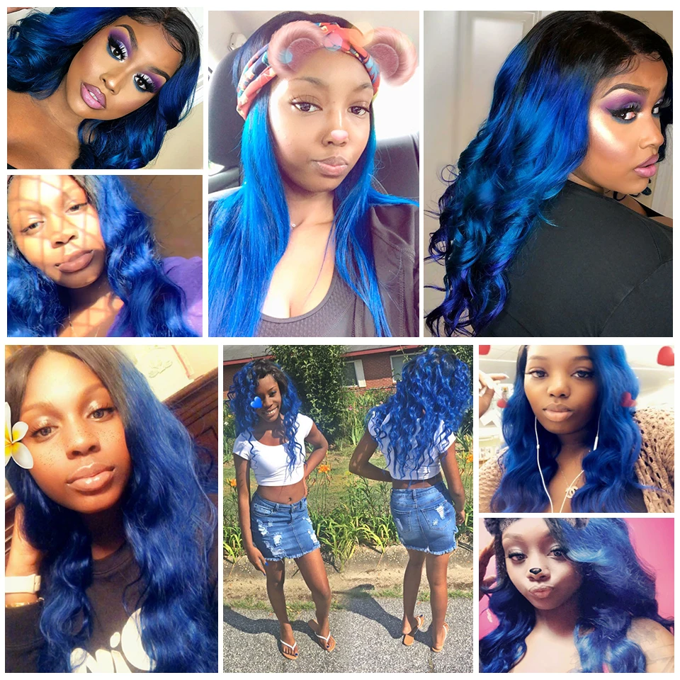 Body Wave 4 Bundles Deal 10A Peruvian Remy Human Hair Weaving 3 Pcs Dark Roots Ombre 1B Black Blue Wavy Human Hair human hair extensions,human hair bundles