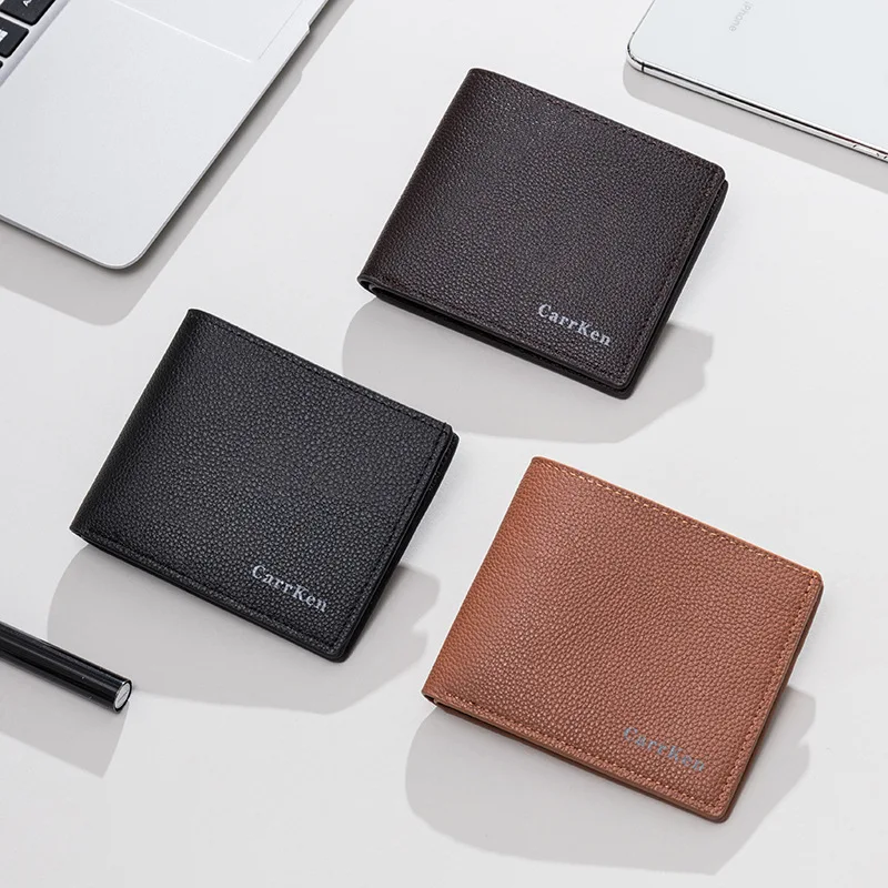 

Low Price Cheap New Style MEN'S Wallet Short Youth Cross Embossed Leather Wallet Two-fold Exposure Black And White with Pattern