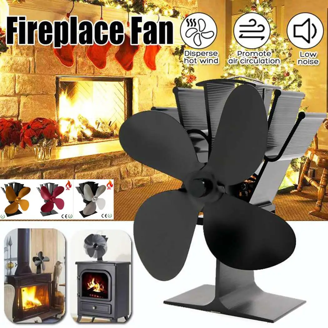 

Stove Fan 4 Blade Fireplace Fan Heat Powered Home Efficient Appliances 25dB Heat 60-350 Distribution 1100rpm