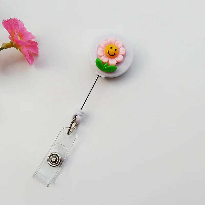 New design lovely Smiley face Flower Badge Reel Bus card student nurse ID Name Card Badge Holder School office supplies